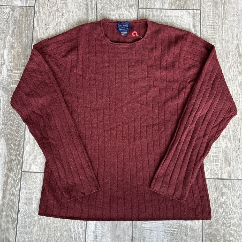 Vintage Club Room 100% Cashmere Sweater Mens Small Burgundy Ribbed Hong Kong